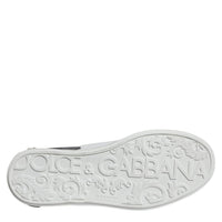 Dolce & Gabbana Black Leather Logo Portofino Sneaker Shoes