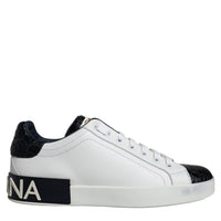 Dolce & Gabbana Black Leather Logo Portofino Sneaker Shoes