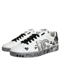 Dolce & Gabbana White Silver Crystal Logo Portofino Sneakers Shoes