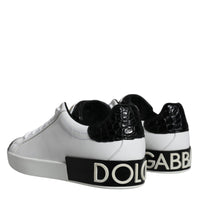 Dolce & Gabbana Black Leather Logo Portofino Sneaker Shoes