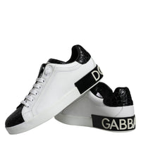 Dolce & Gabbana Black Leather Logo Portofino Sneaker Shoes