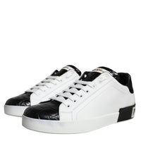 Dolce & Gabbana Black Leather Logo Portofino Sneaker Shoes