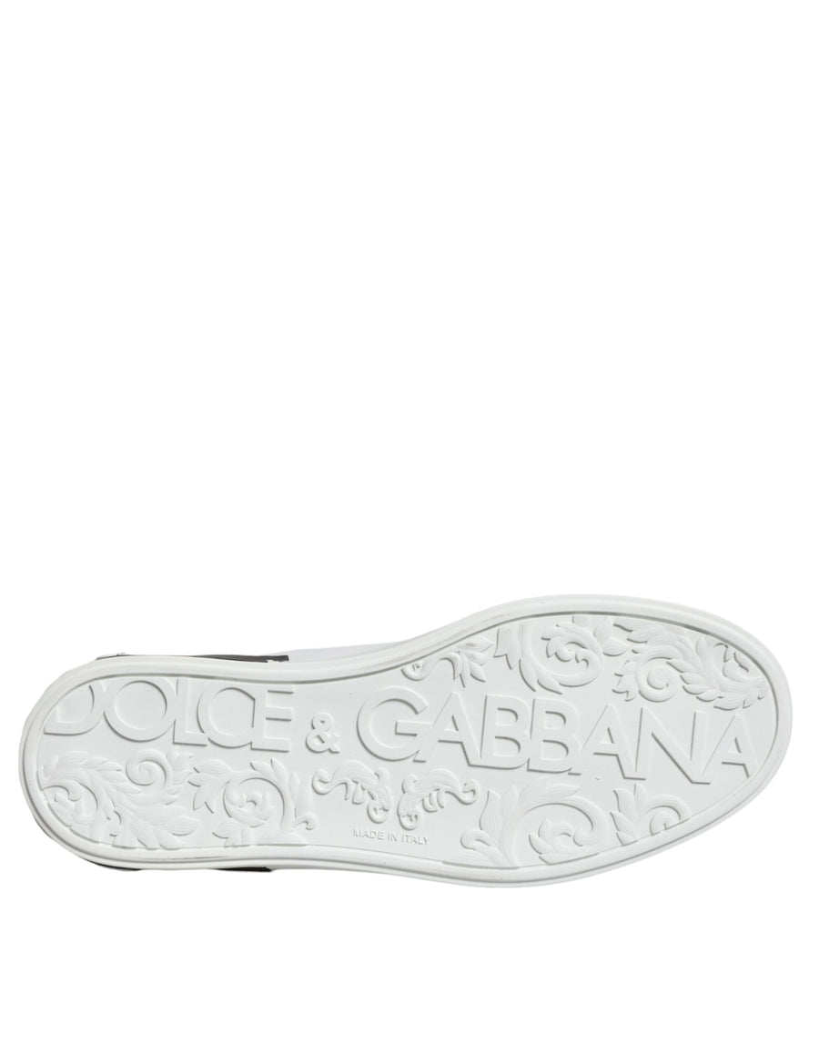 Dolce & Gabbana Black Leather Logo Portofino Sneaker Shoes