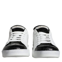 Dolce & Gabbana Black Leather Logo Portofino Sneaker Shoes