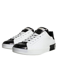 Dolce & Gabbana Black Leather Logo Portofino Sneaker Shoes