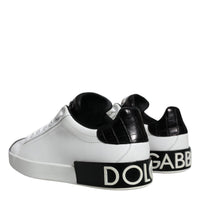 Dolce & Gabbana Black Leather Logo Portofino Sneaker Shoes