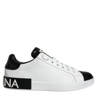 Dolce & Gabbana Black Leather Logo Portofino Sneaker Shoes