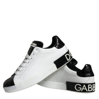 Dolce & Gabbana Black Leather Logo Portofino Sneaker Shoes