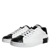 Dolce & Gabbana Black Leather Logo Portofino Sneaker Shoes