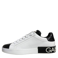 Dolce & Gabbana Black Leather Logo Portofino Sneaker Shoes