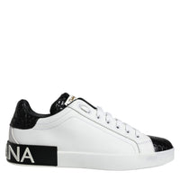 Dolce & Gabbana Black Leather Logo Portofino Sneaker Shoes