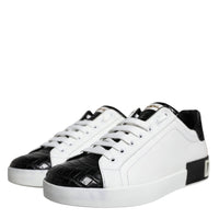 Dolce & Gabbana Black Leather Logo Portofino Sneaker Shoes