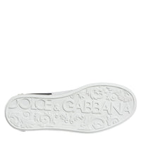 Dolce & Gabbana Black Leather Logo Portofino Sneaker Shoes