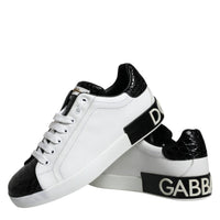 Dolce & Gabbana Black Leather Logo Portofino Sneaker Shoes