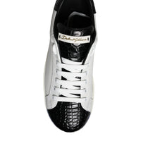 Dolce & Gabbana Black Leather Logo Portofino Sneaker Shoes