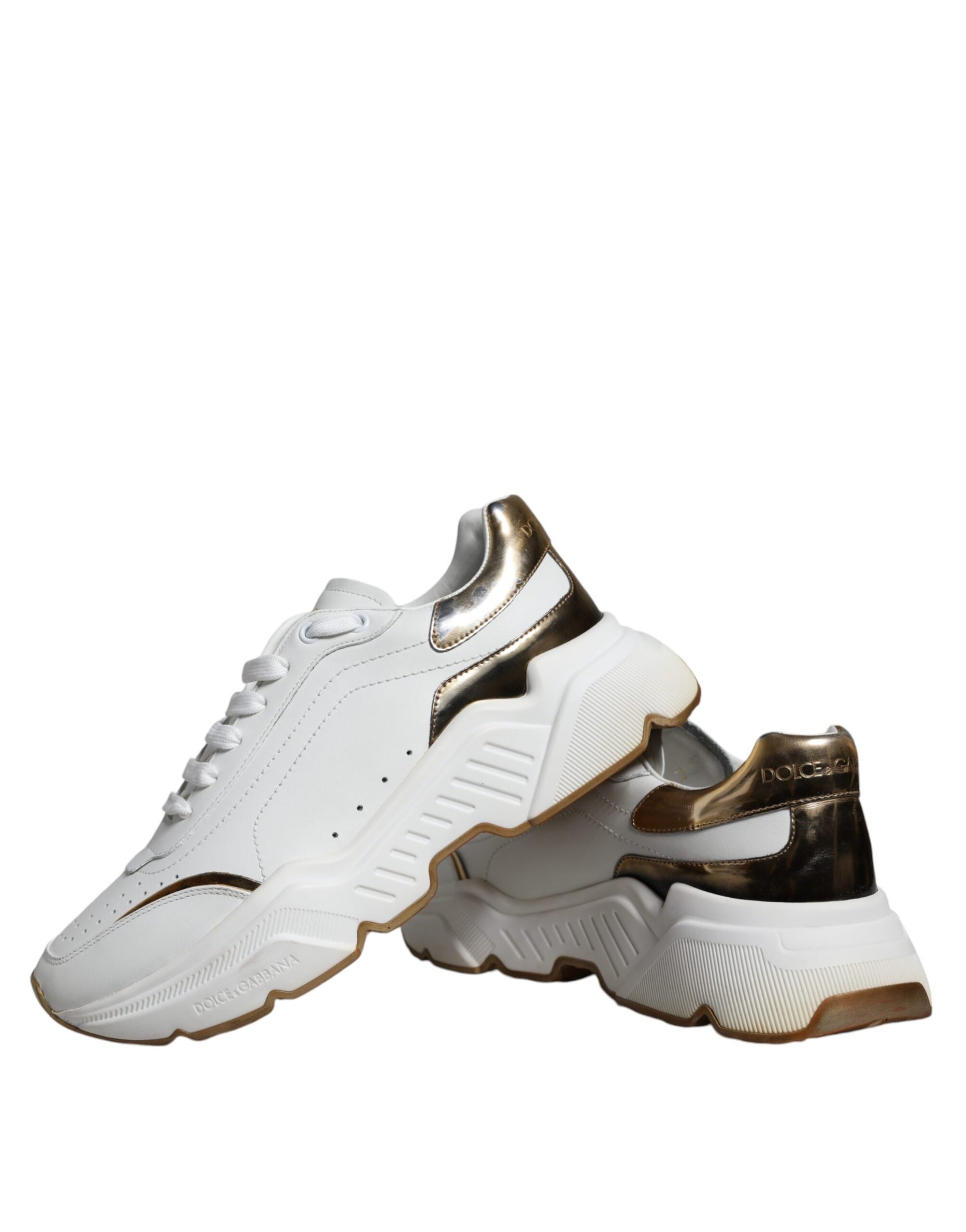 Dolce &amp; Gabbana White Gold DAYMASTER Leather Sneakers Shoes