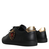 Dolce & Gabbana Black Leather Heart Low Top Casual Sneaker Shoes