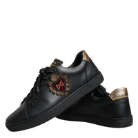 Dolce & Gabbana Black Leather Heart Low Top Casual Sneaker Shoes