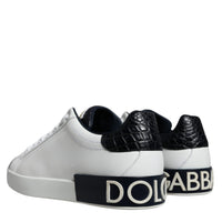 Dolce & Gabbana White Leather Logo Portofino Sneaker Shoes