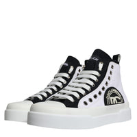 Dolce & Gabbana White Black Cotton Logo High Top Sneaker Shoes