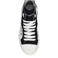 Dolce & Gabbana White Black Cotton Logo High Top Sneaker Shoes