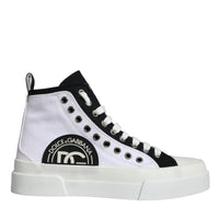 Dolce & Gabbana White Black Cotton Logo High Top Sneaker Shoes