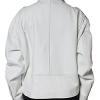 Dolce & Gabbana White Lambskin Leather Biker Coat Jacket