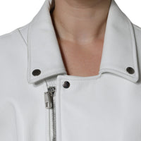 Dolce & Gabbana White Lambskin Leather Biker Coat Jacket