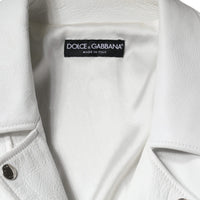 Dolce & Gabbana White Lambskin Leather Biker Coat Jacket