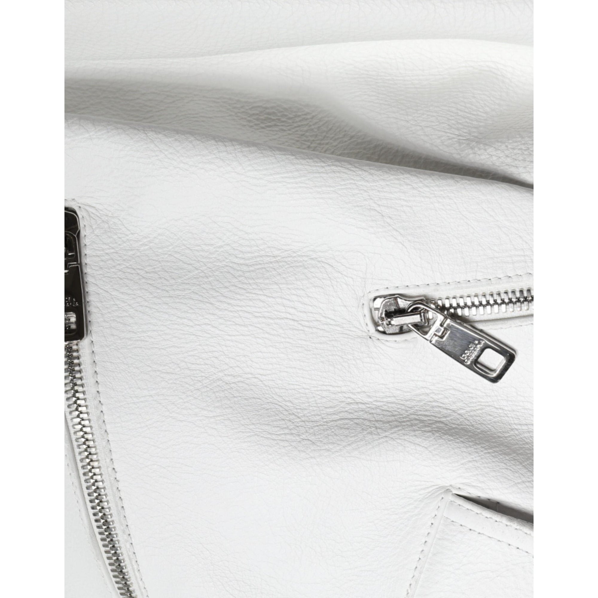Dolce &amp; Gabbana White Lambskin Leather Biker Coat Jacket
