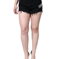 Dolce & Gabbana Black Cotton Stretch Strass Hot Pants Shorts