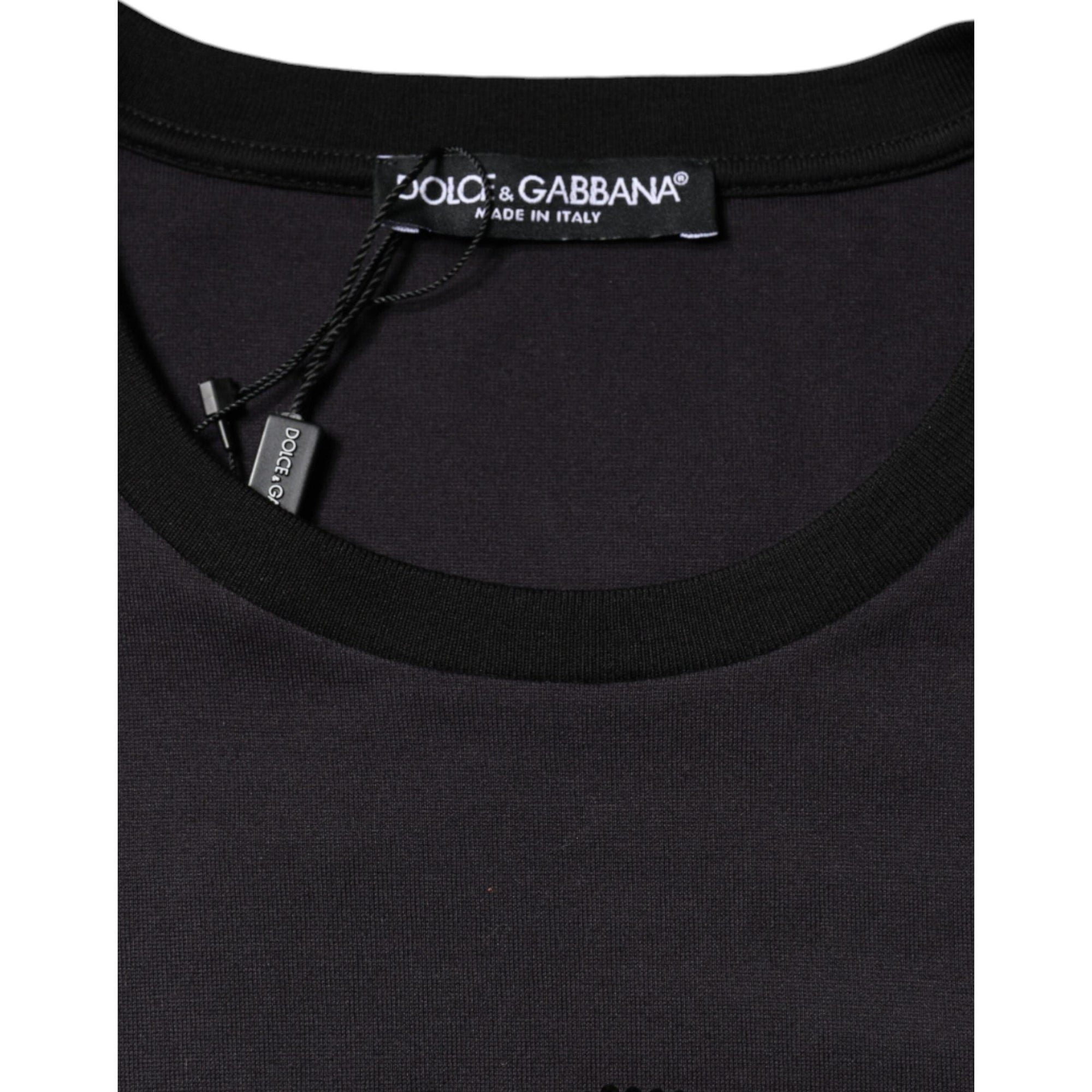 Dolce &amp; Gabbana Black Cotton Logo Print Round Neck T-shirt