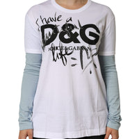 Dolce & Gabbana White Cotton Logo Print Round Neck T-shirt