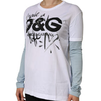 Dolce & Gabbana White Cotton Logo Print Round Neck T-shirt