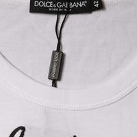 Dolce & Gabbana White Cotton Logo Print Round Neck T-shirt