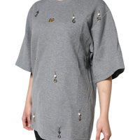 Dolce & Gabbana Gray Cotton Blend Embellished Tee T-shirt