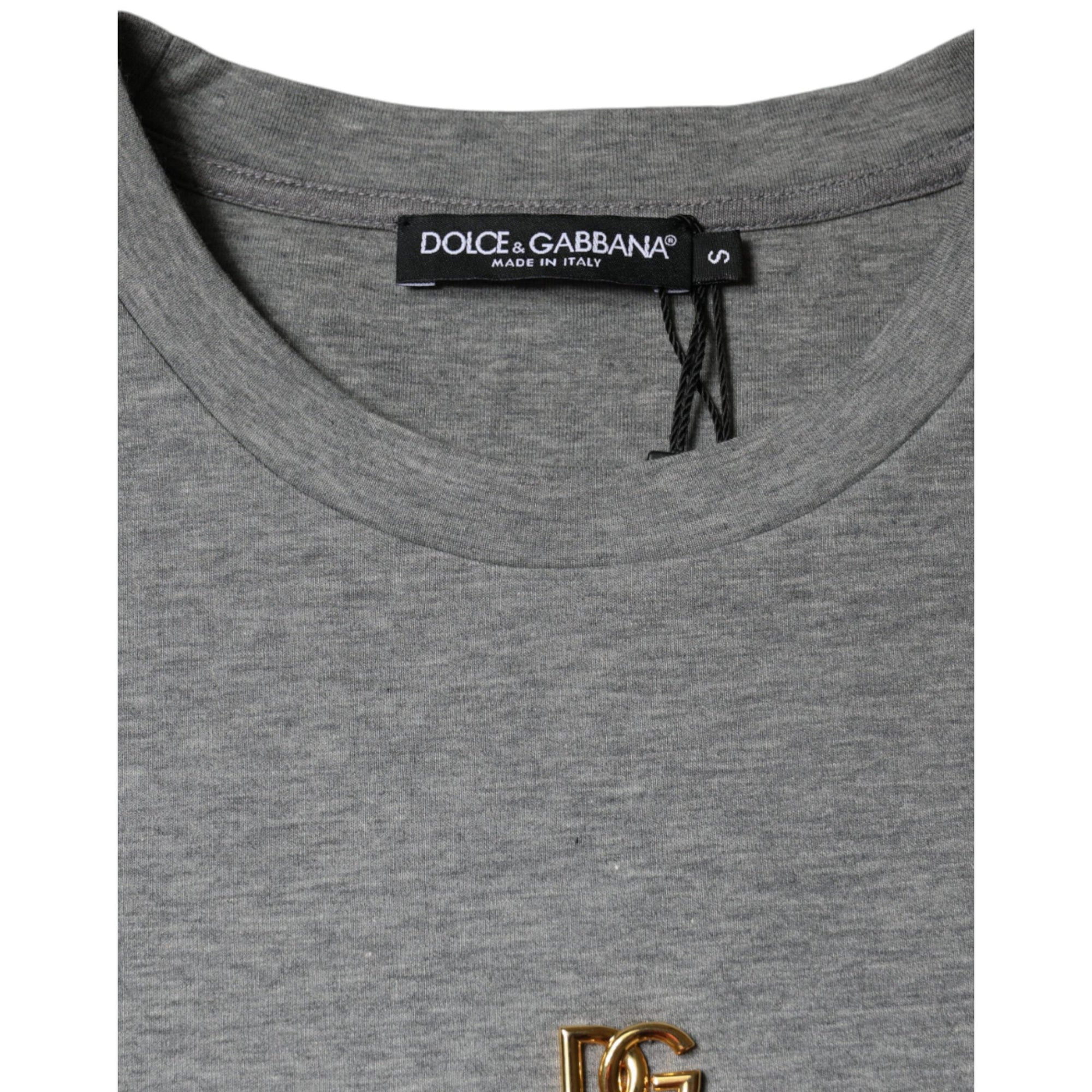 Dolce &amp; Gabbana Gray Cotton Blend Embellished Tee T-shirt