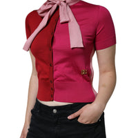 Dolce & Gabbana Pink Short Sleeves Pullover Ascot Collar Top