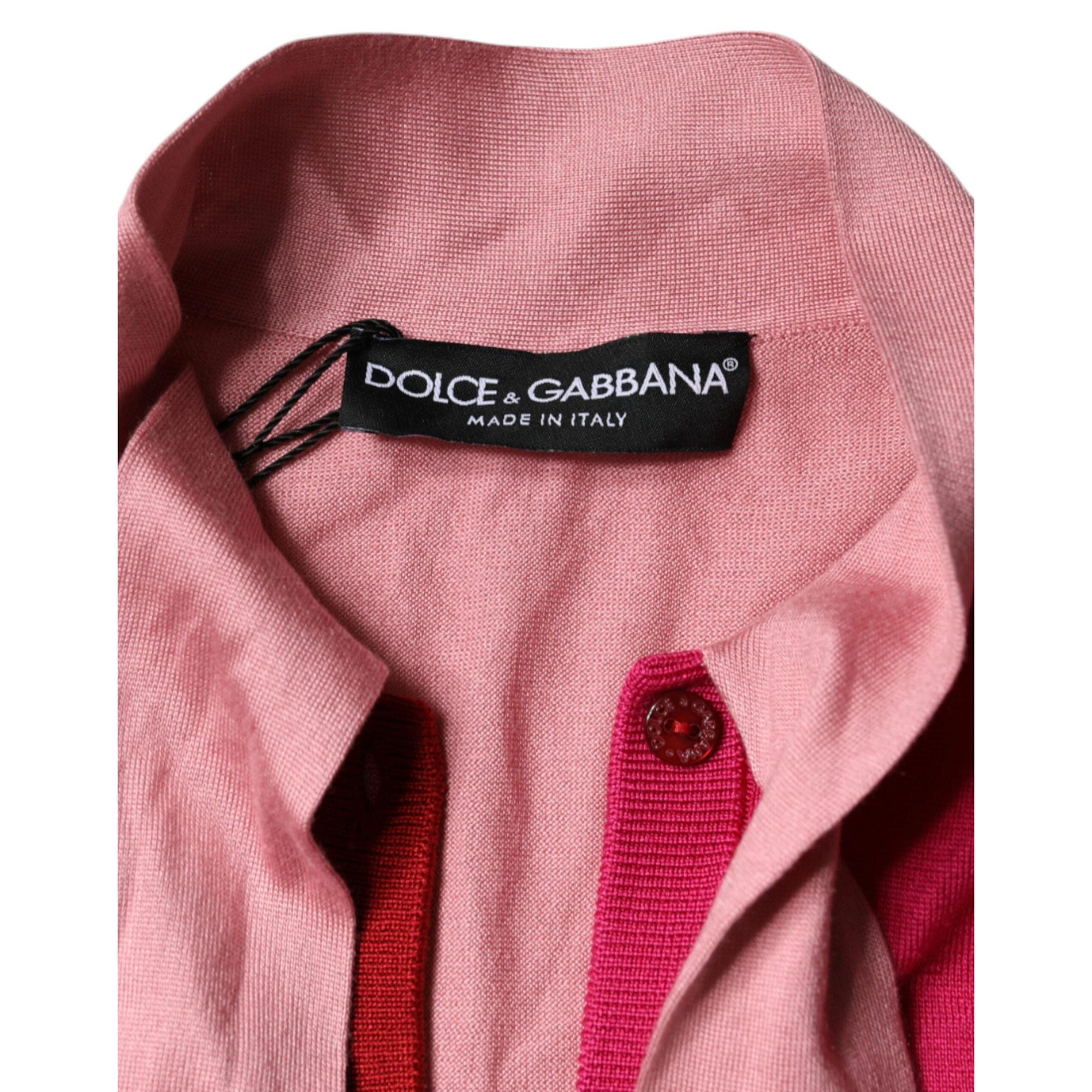 Dolce &amp; Gabbana Pink Short Sleeves Pullover Ascot Collar Top
