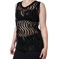 Dolce & Gabbana Black Sequin Sleeveless Tank Blouse Top