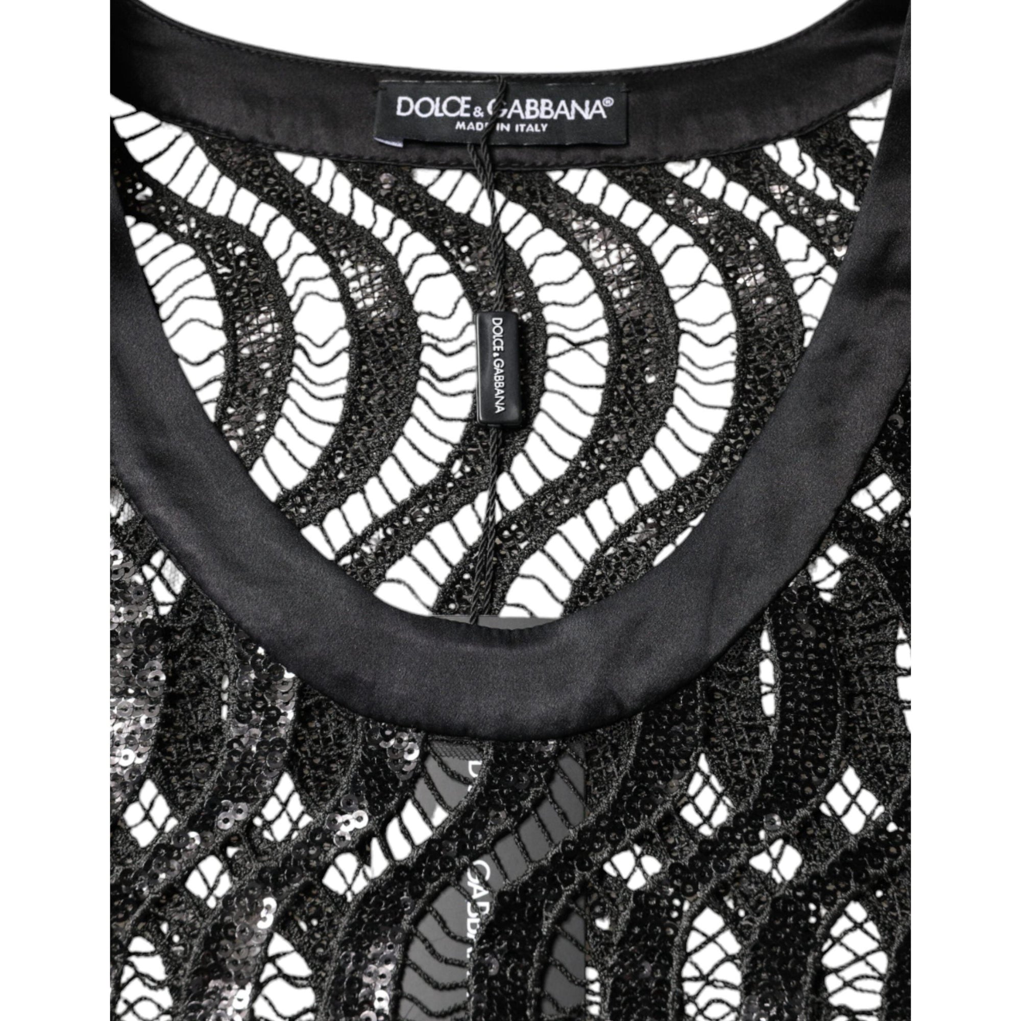 Dolce &amp; Gabbana Black Sequin Sleeveless Tank Blouse Top