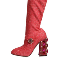 Dolce & Gabbana Pink Crystal Lurex Fantasy High Boots Shoes