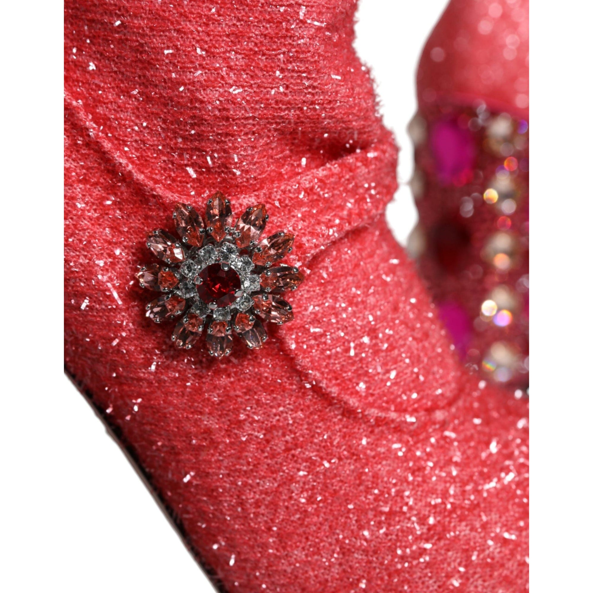 Dolce &amp; Gabbana Pink Crystal Lurex Fantasy High Boots Shoes