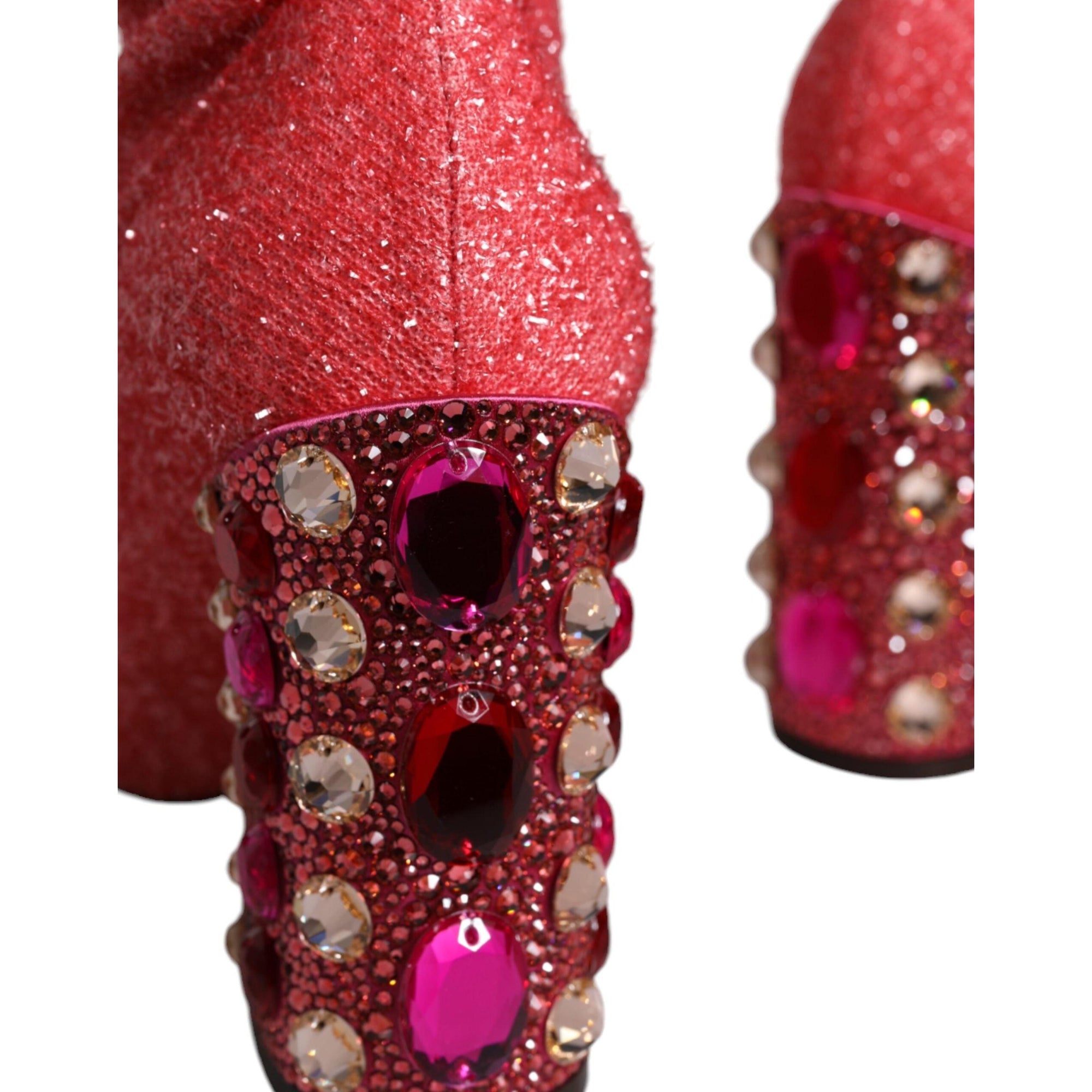 Dolce &amp; Gabbana Pink Crystal Lurex Fantasy High Boots Shoes