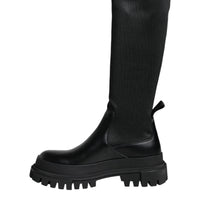 Dolce & Gabbana Black White Polyester Socks High Boots Shoes