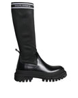 Dolce & Gabbana Black White Polyester Socks High Boots Shoes
