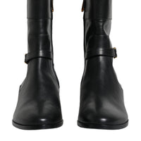 Dolce & Gabbana Black Leather Logo Mid Calf Boots Shoes