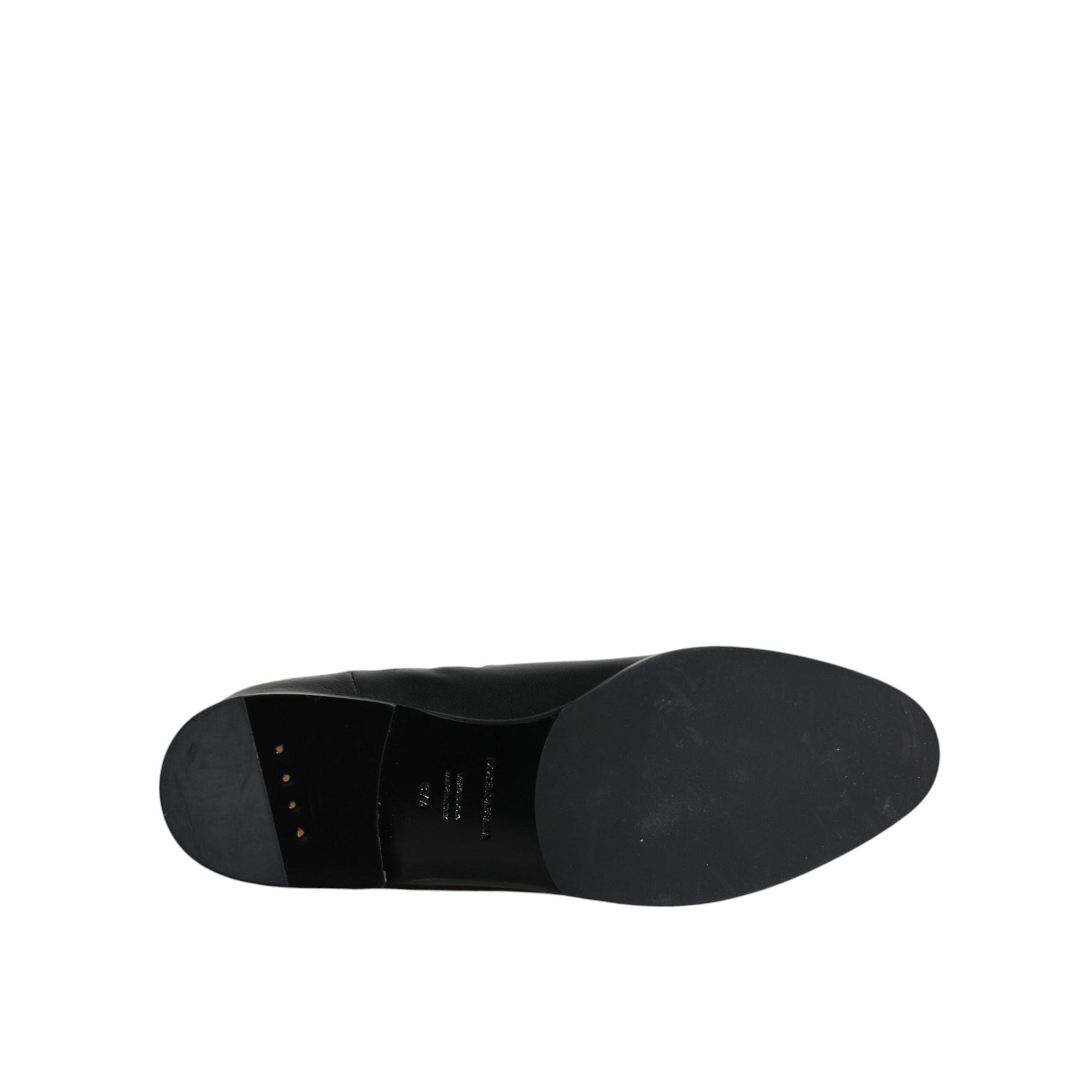 Dolce &amp; Gabbana Black Leather Logo Mid Calf Boots Shoes