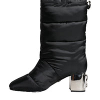 Dolce & Gabbana Black Padded DG Logo Heels Boots Shoes