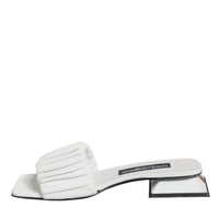 Dolce & Gabbana White Leather Slides Flats Sandals Shoes